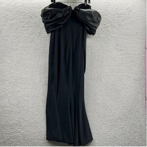 Womens Black Off Shoulder Evening Gown XL Draped Ruched Formal Slit Statement